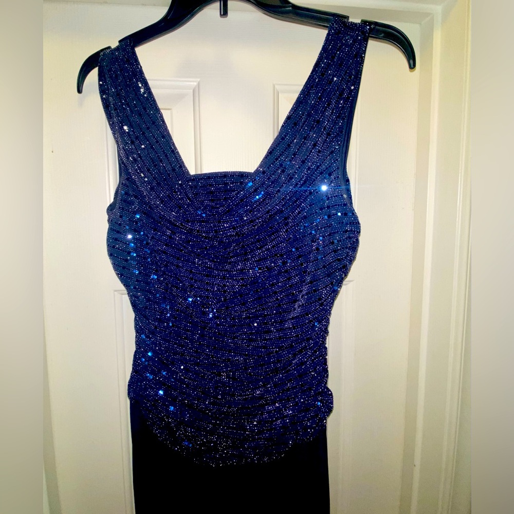 Adult size 6 one piece dark blue jumpsuit with sequins top back zipper